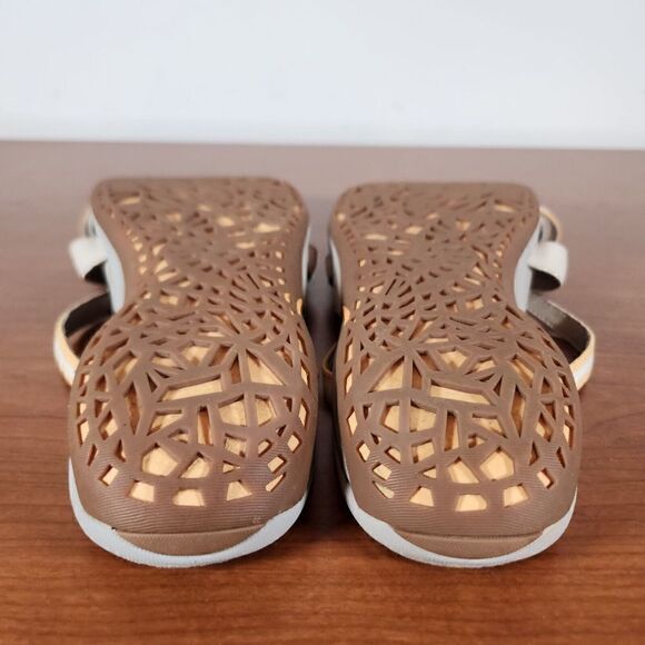 Merrell Sandals Womens Size 11 Camellia Yellow Beige Leather Slides J35594 FLAWS - Picture 9 of 15